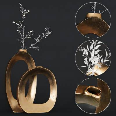 现代金属花瓶插花 干花 摆件 陈设品 装饰品